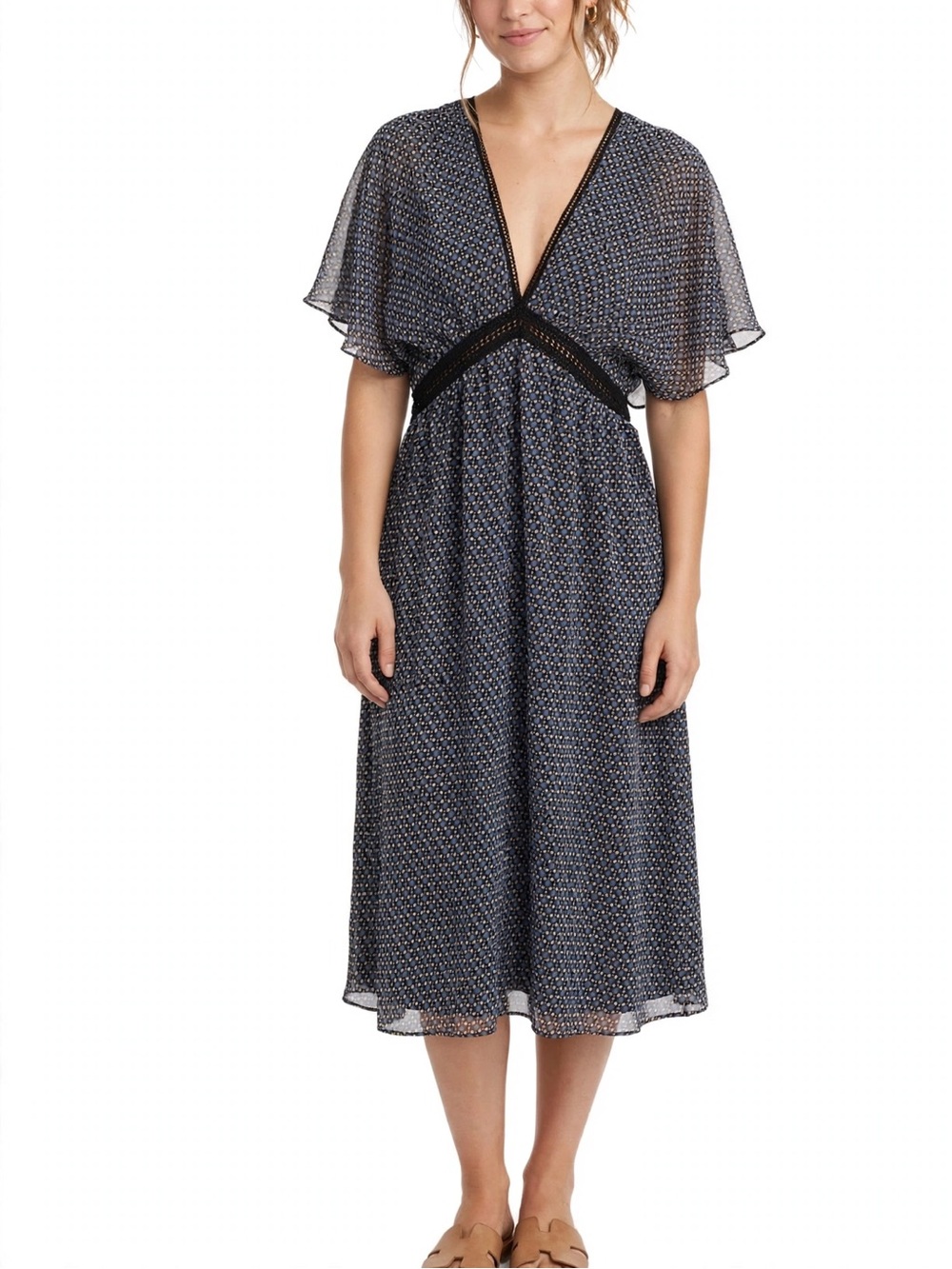 NWT Max Studio Midi Dress Flowy Crochet Lace with Flutter Sleeve- Boho style